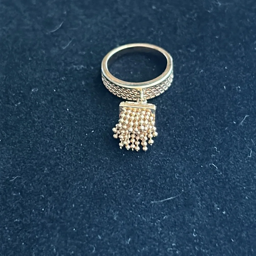NWOT PAJ Brand Rose Gold Over Brass Dangle Tassel Ring Tribal Beaded Boho Work